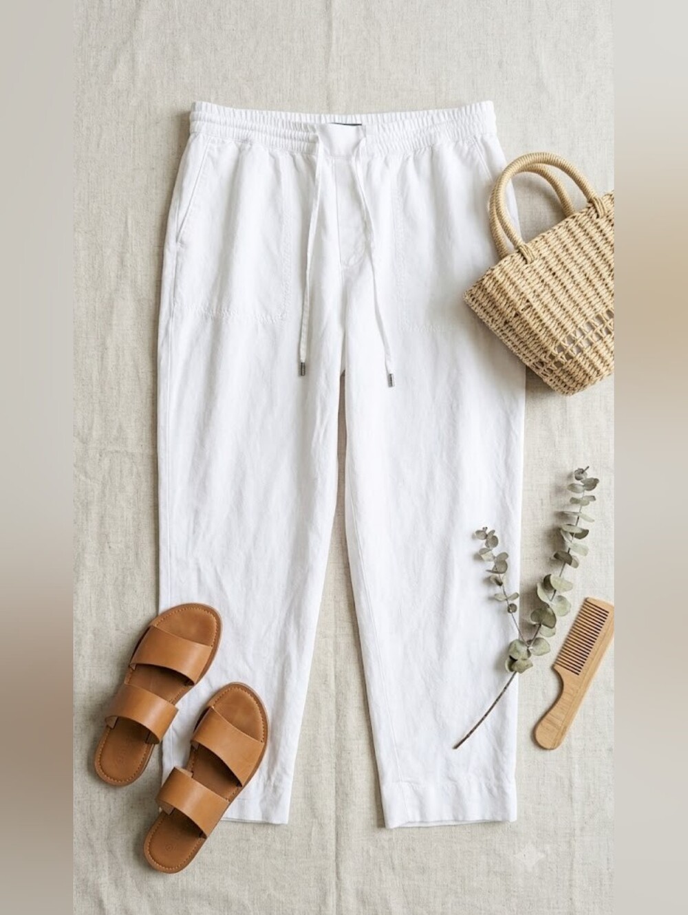 BANANA REPUBLIC White Linen Blend Pants Coastal Grandmother Cropped Breezy - Picture 4 of 17